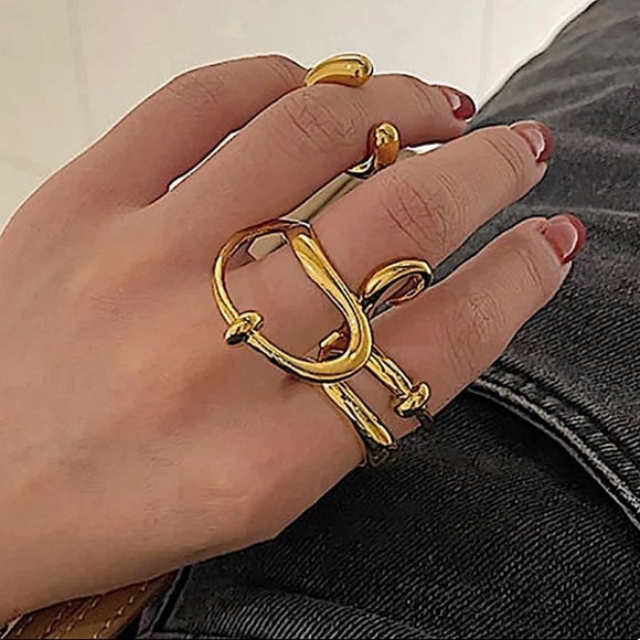Irregular Gold Plated Ring Swirl Resizable - Picture 1 of 8